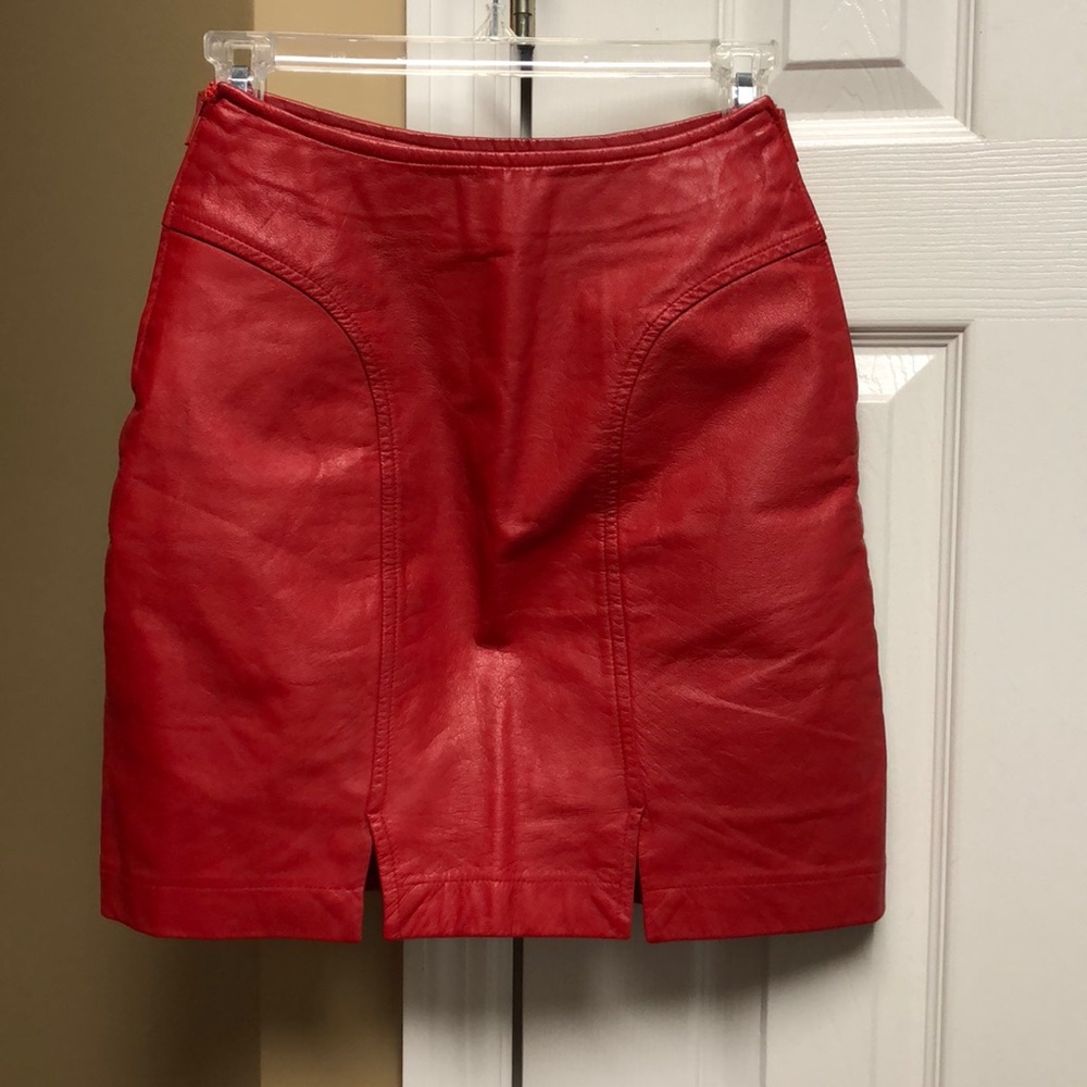Red leather skirt